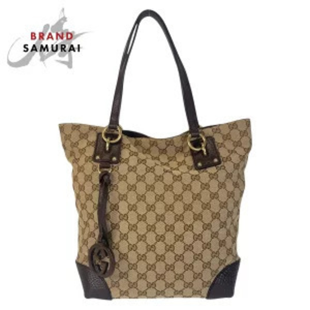 Gucci Beige Brown GG Canvas Leather Tote Bag Shoulder